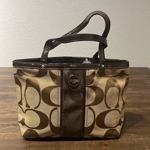Coach Light Brown & Dark Brown Signature Stripe Top Handle Tote Bag COA - F48798